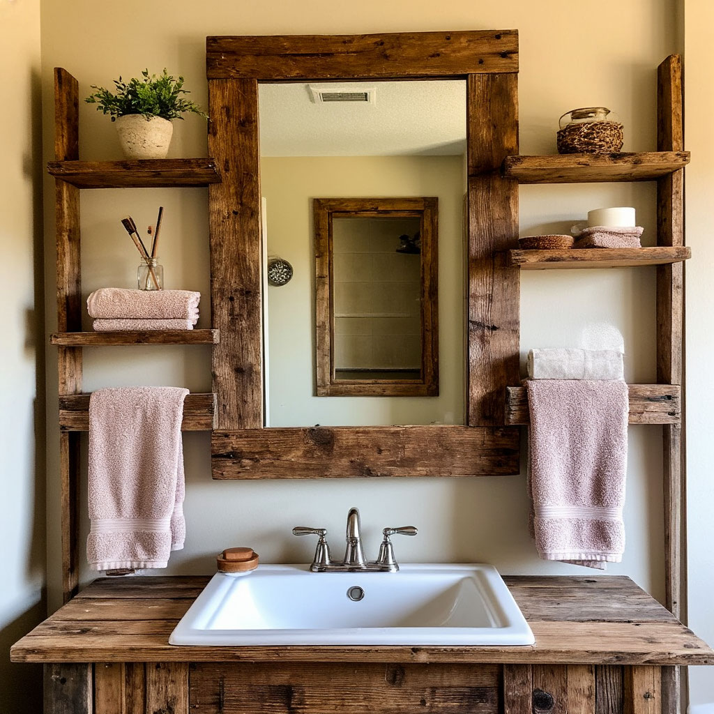 Budget bathroom upgrade with pallet wood shelves
