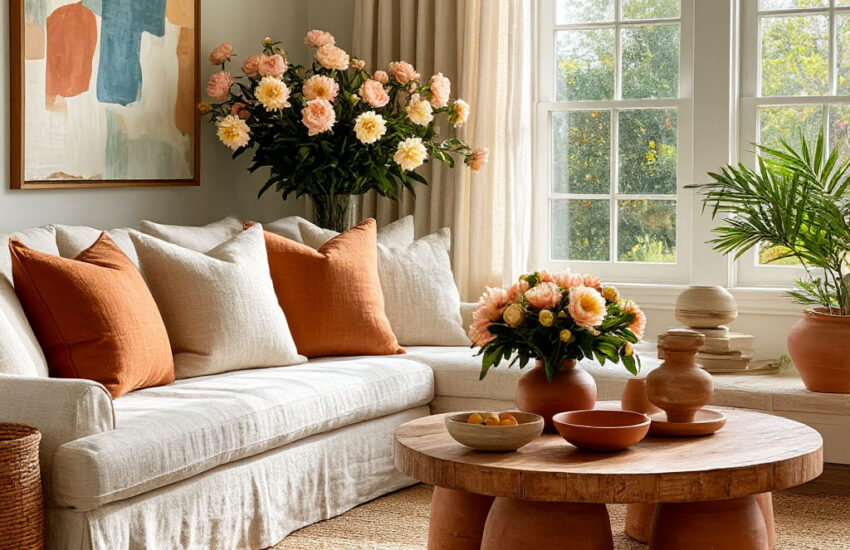 Contemporary living room featuring 2025 spring/summer decorating trends