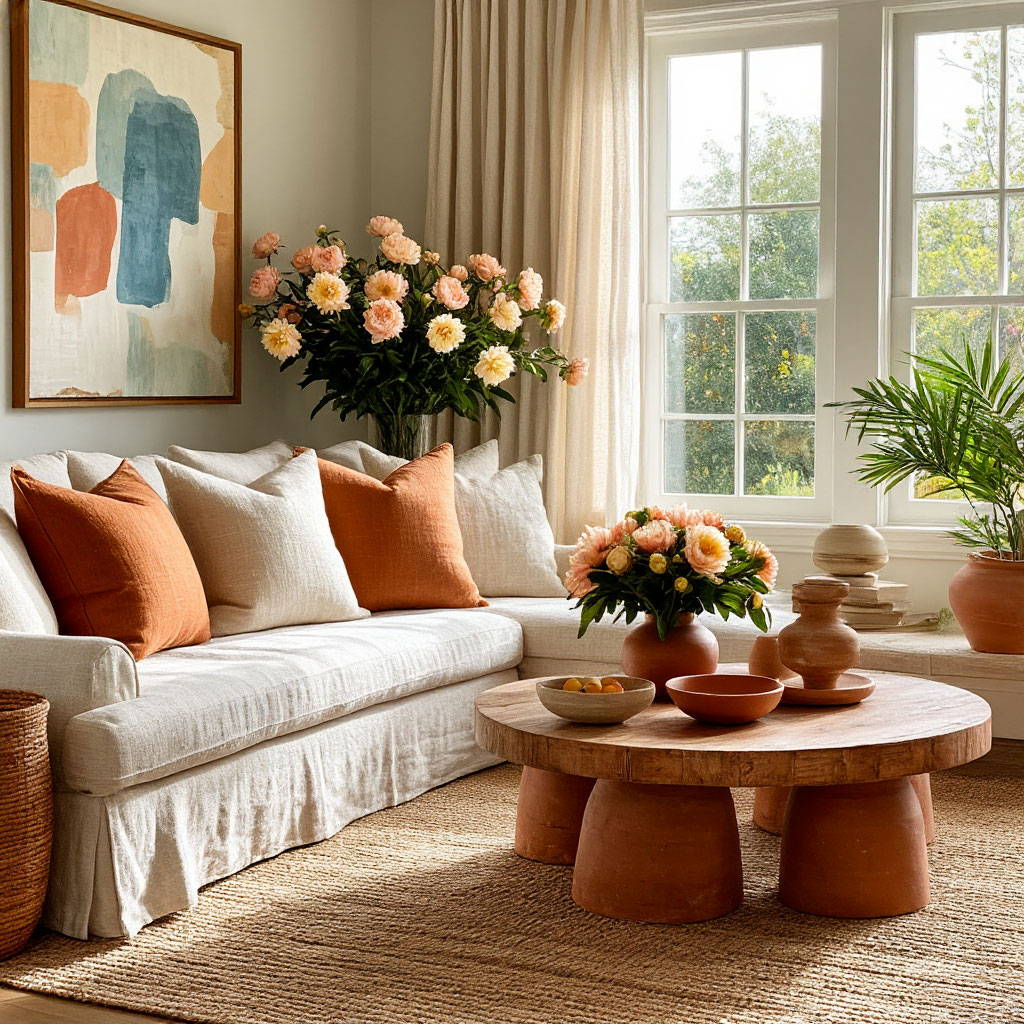 Contemporary living room featuring 2025 spring/summer decorating trends