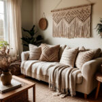 Cozy textile decor in a warm living room