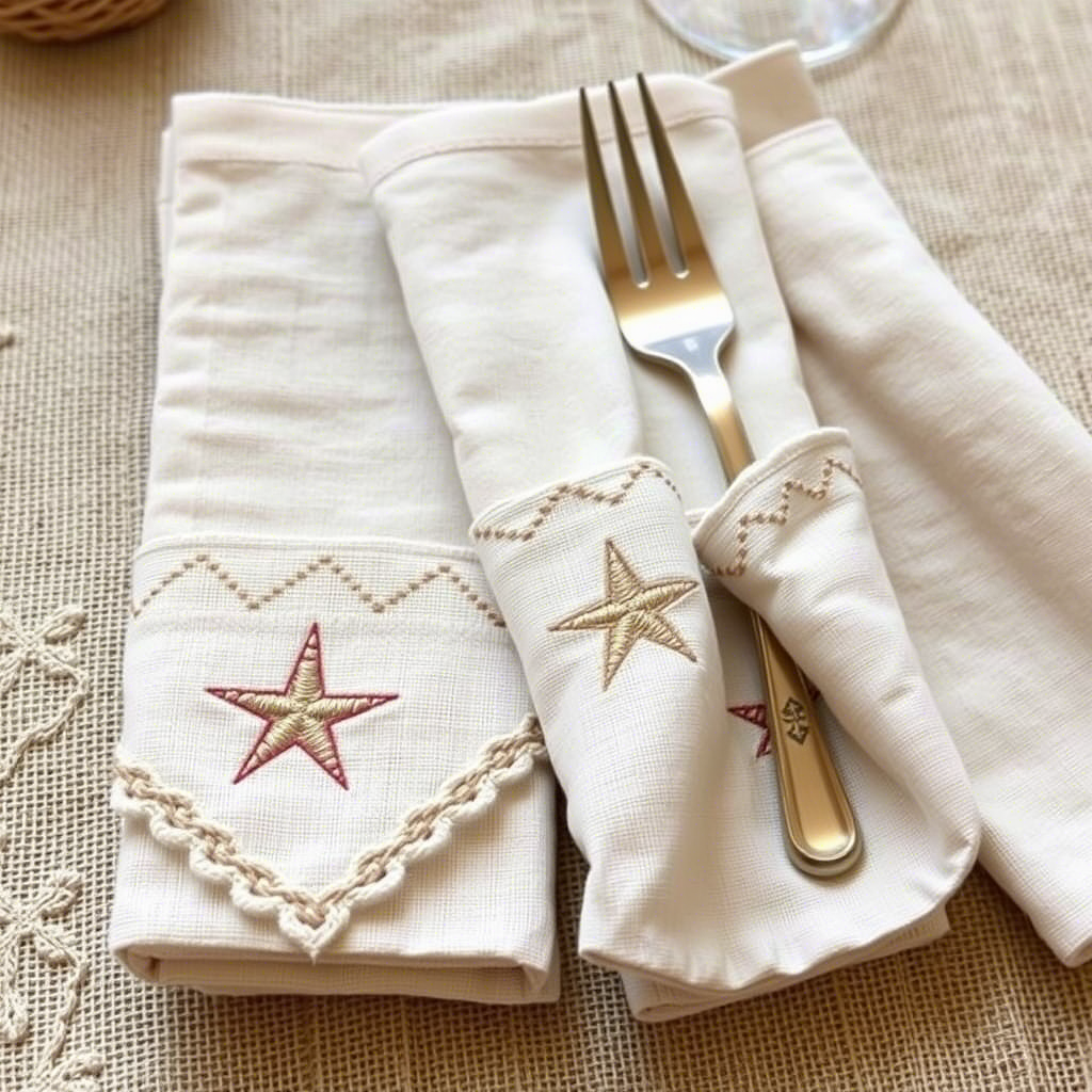 DIY star-embroidered napkin rings