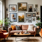 Eclectic gallery wall in modern living room