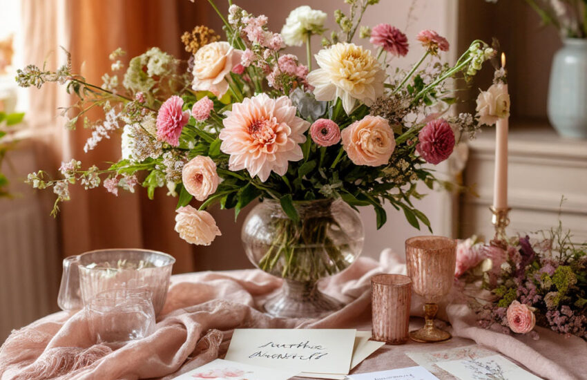 Elegant Mother’s Day home decor with flowers and handwritten notes