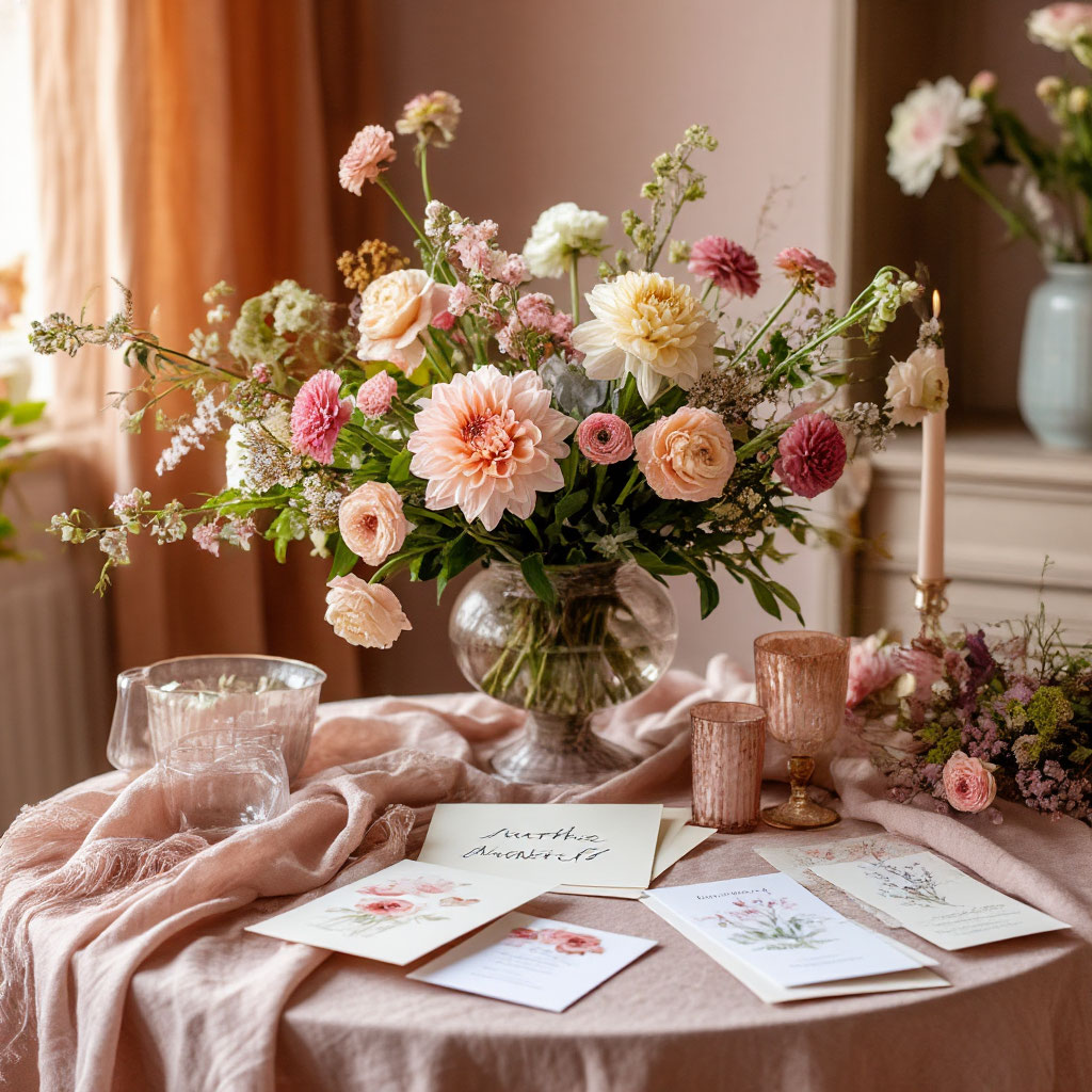Elegant Mother’s Day home decor with flowers and handwritten notes