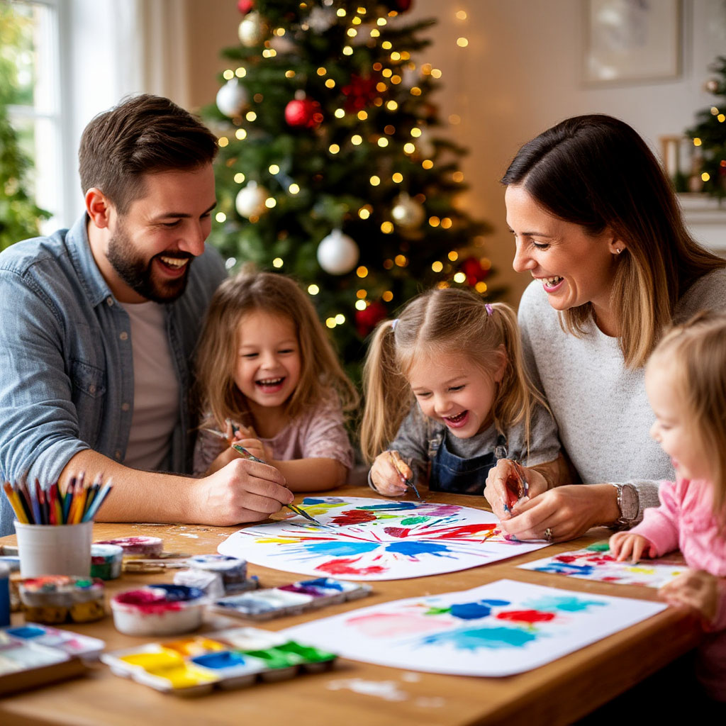 Family making decorations together