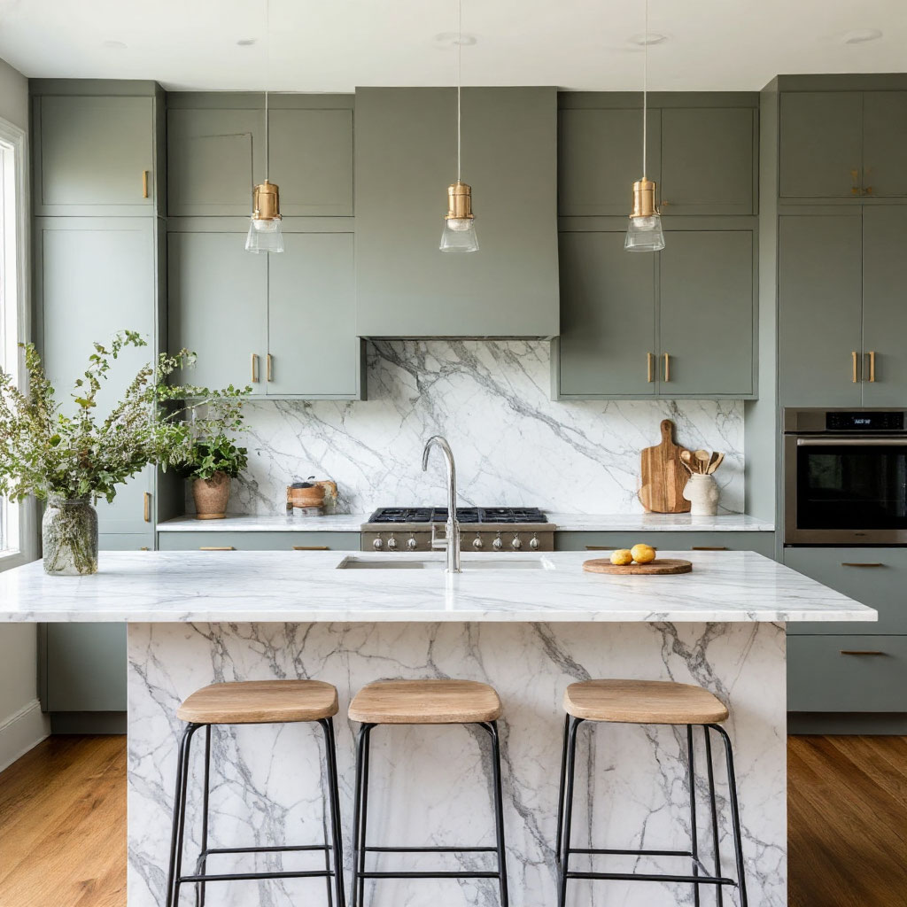 Kitchen makeover with budget-friendly marble backsplash