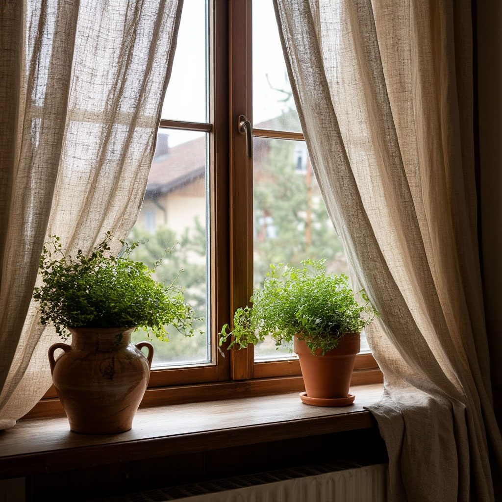 Light curtains in a minimalist interior