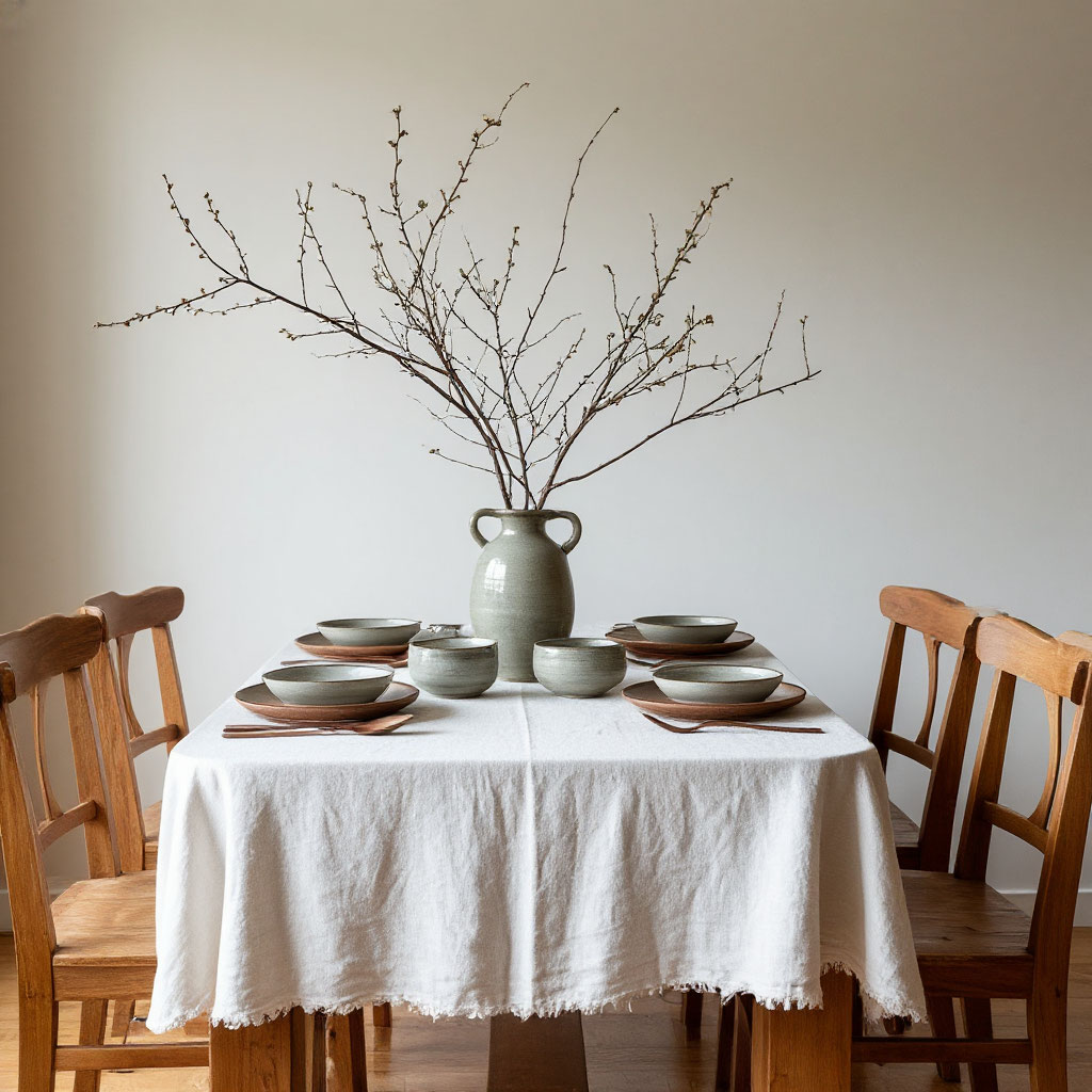 Minimalist dining room with natural elements