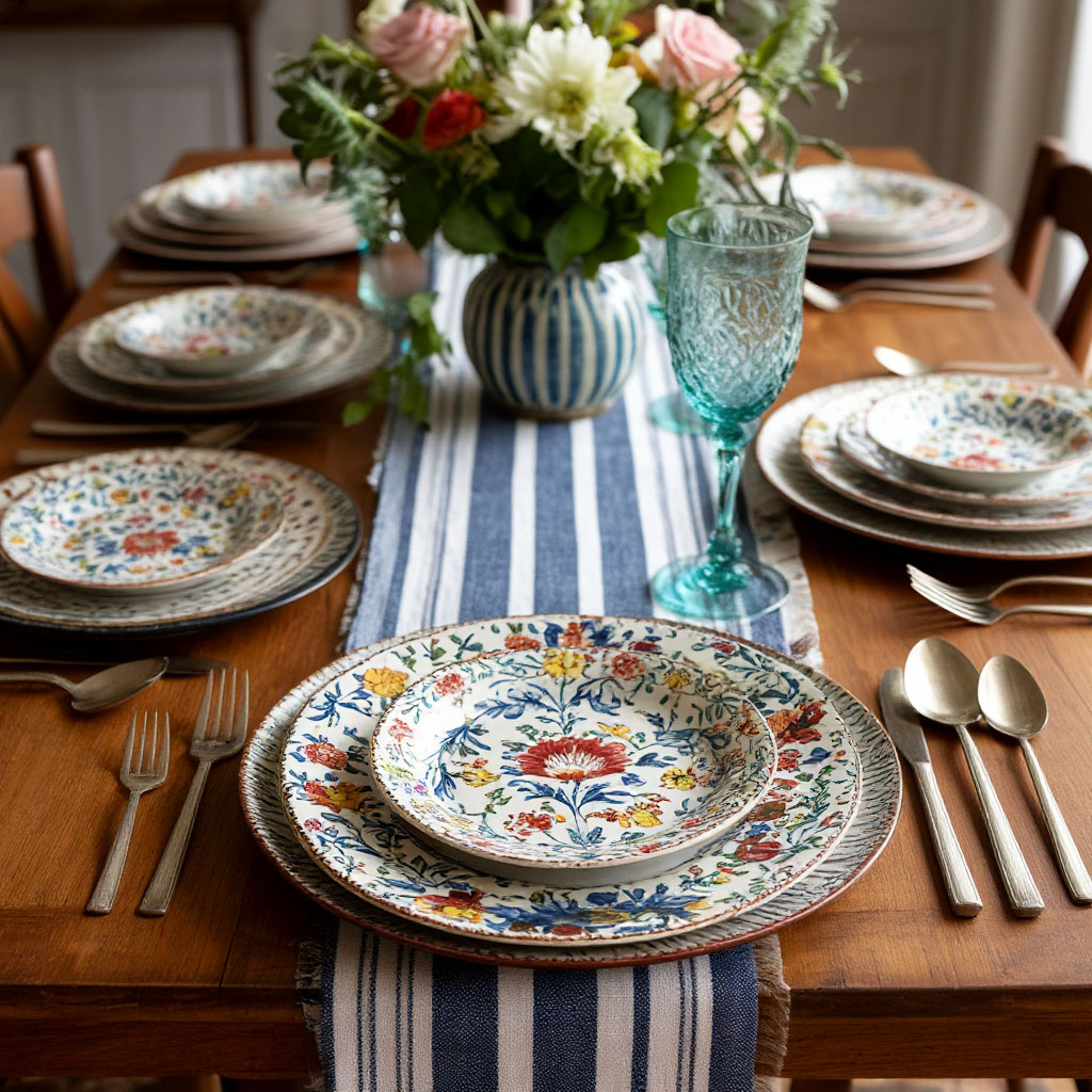 Mixed patterns in spring table setting