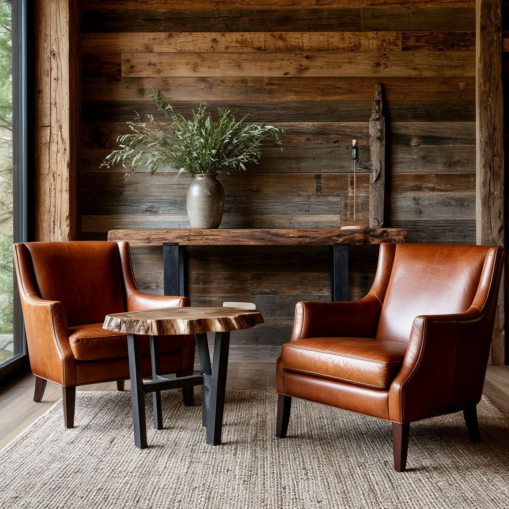 Natural materials in the interior: wood, stone and leather