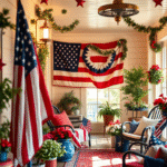 Patriotic 4th of July home decor with flags and stars