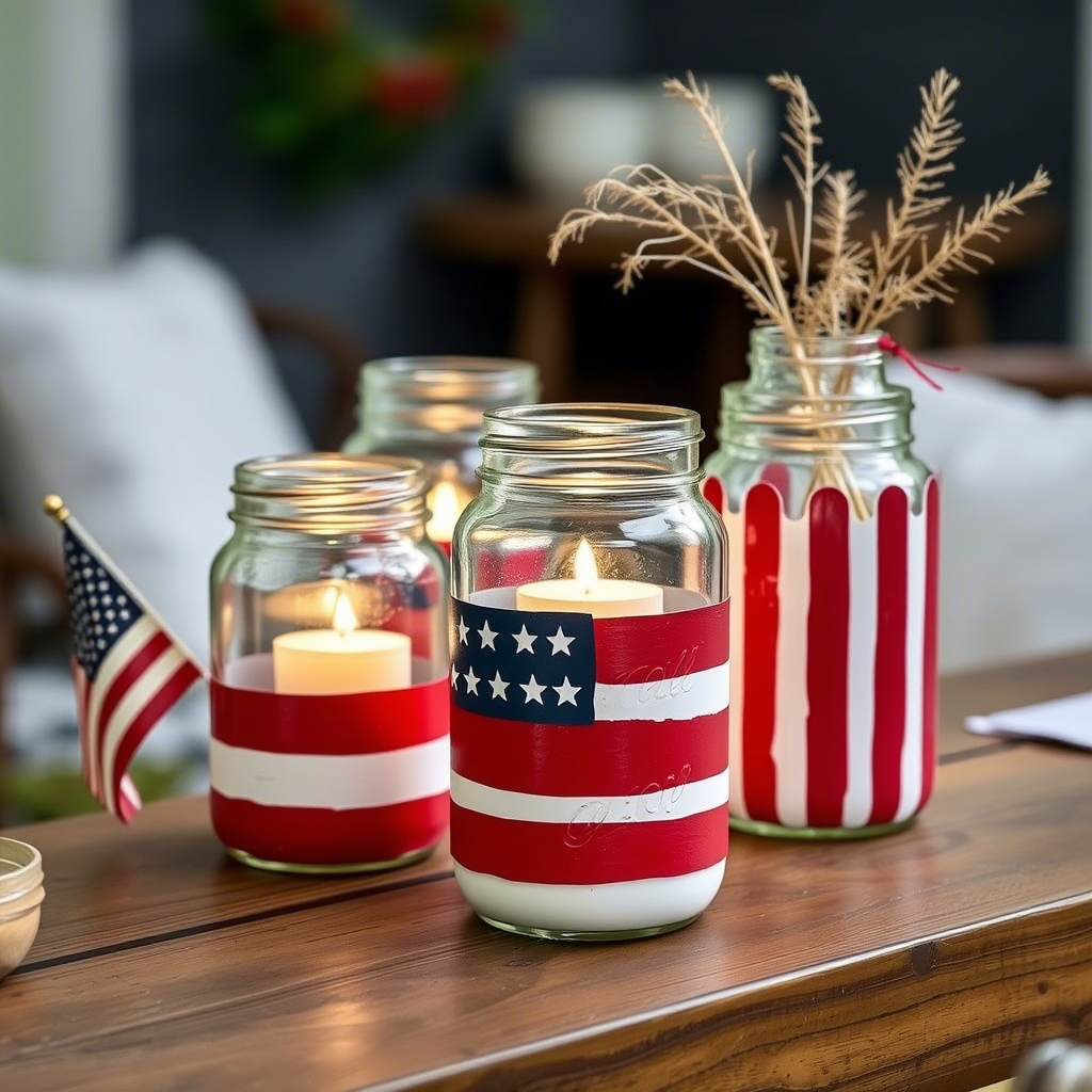 Patriotic mason jar candle centerpieces