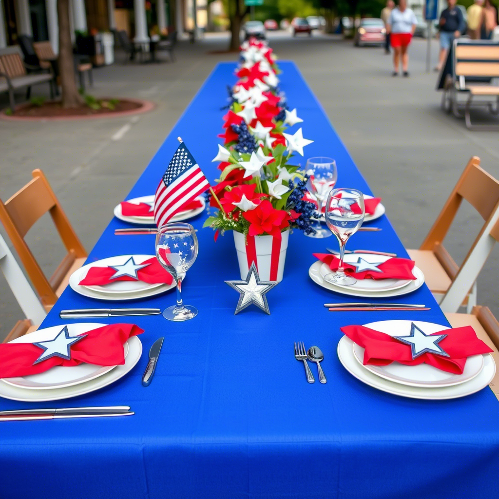 Patriotic outdoor dining setup