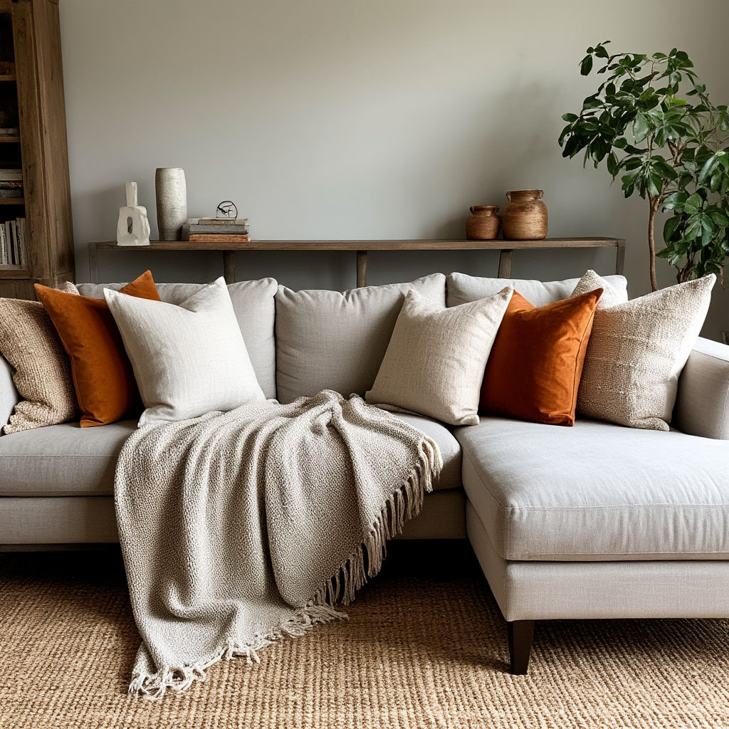 Perfect pillow arrangement on sofa