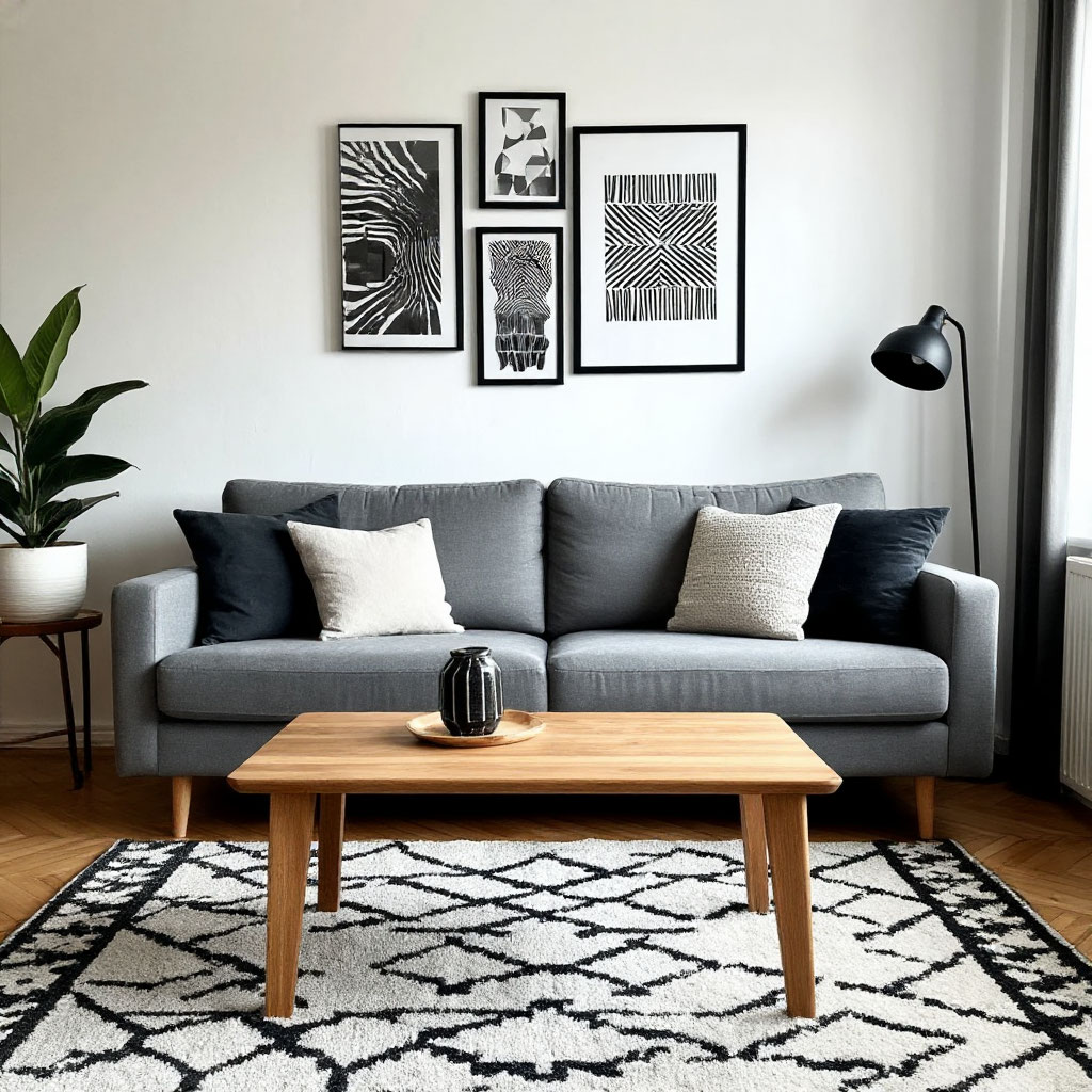 Playing with textures in a minimalist living room