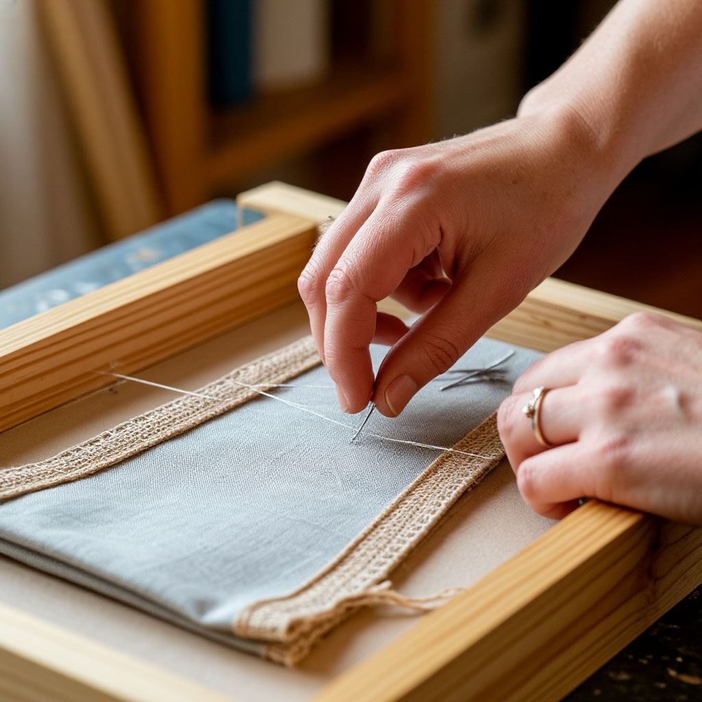 Preparing textile for framing