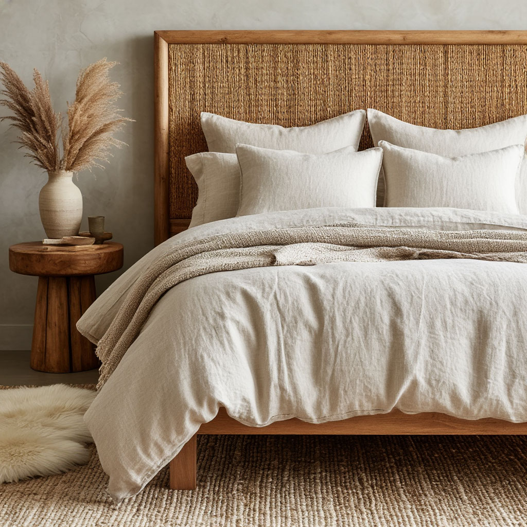 Rustic bedroom with linen bedding