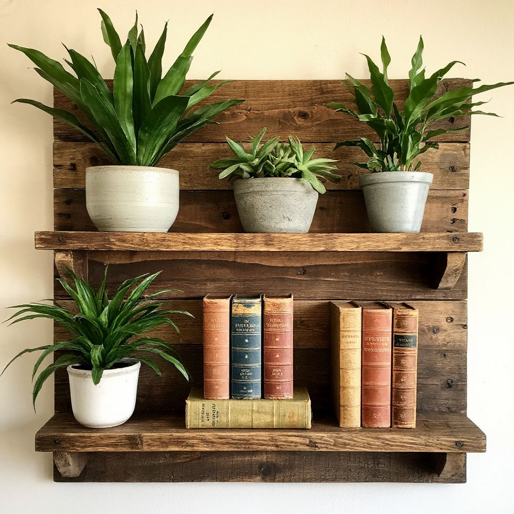 Rustic Pallet Shelf with Plants