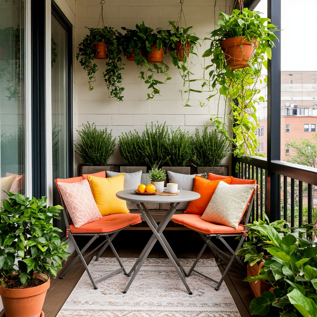 Small balcony decorated for spring/summer