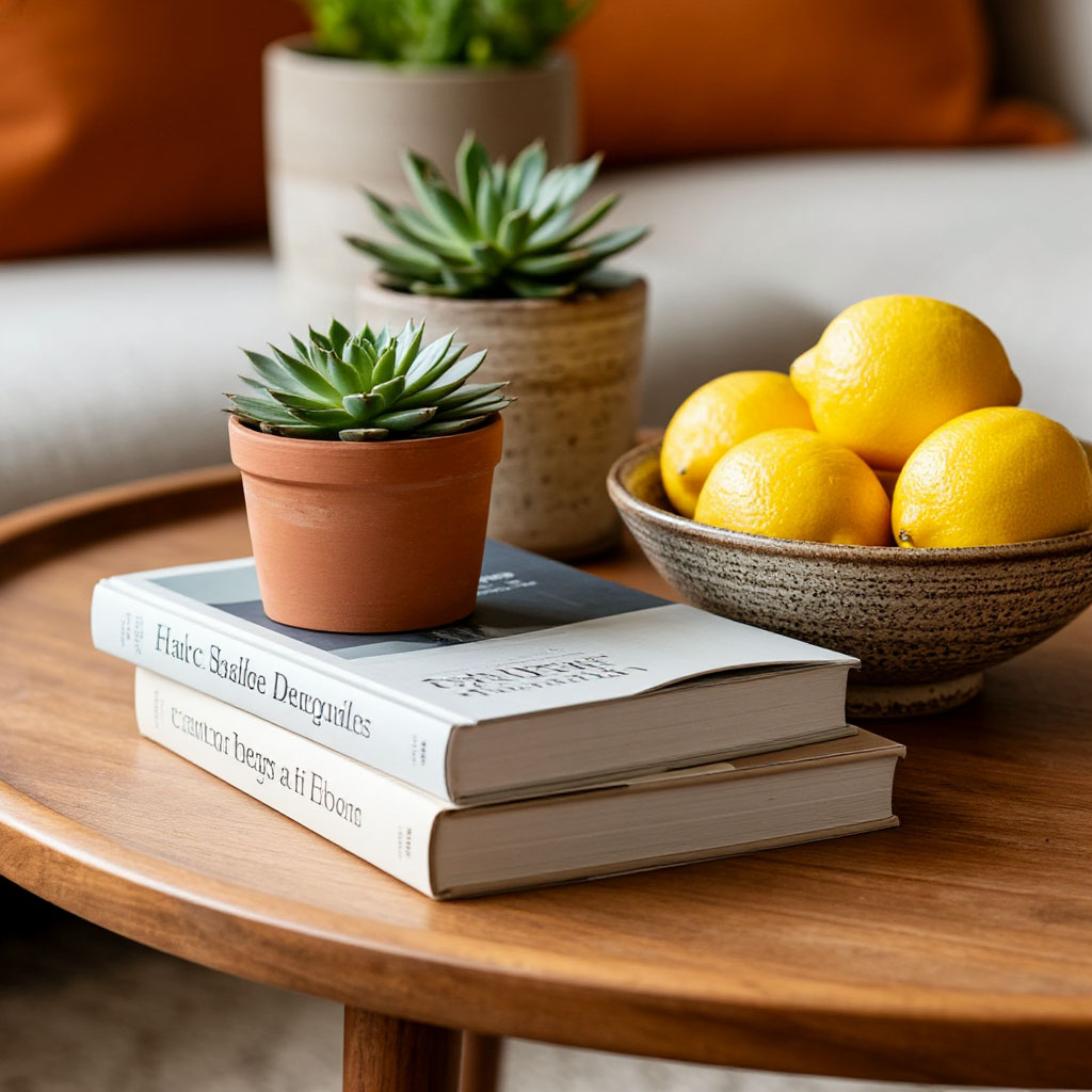 Spring coffee table styling with natural textures