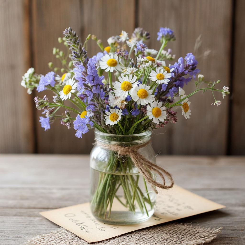 Wildflower bouquet with handwritten note
